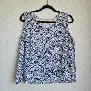 Linden Hill Womens XL Tank Top Rayon Abstract Leaves Casual Blue Breathable‎